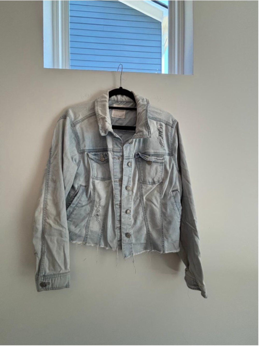 Women's Celebrity Pink Distressed Jean Jacket Light Blue Size L #1009